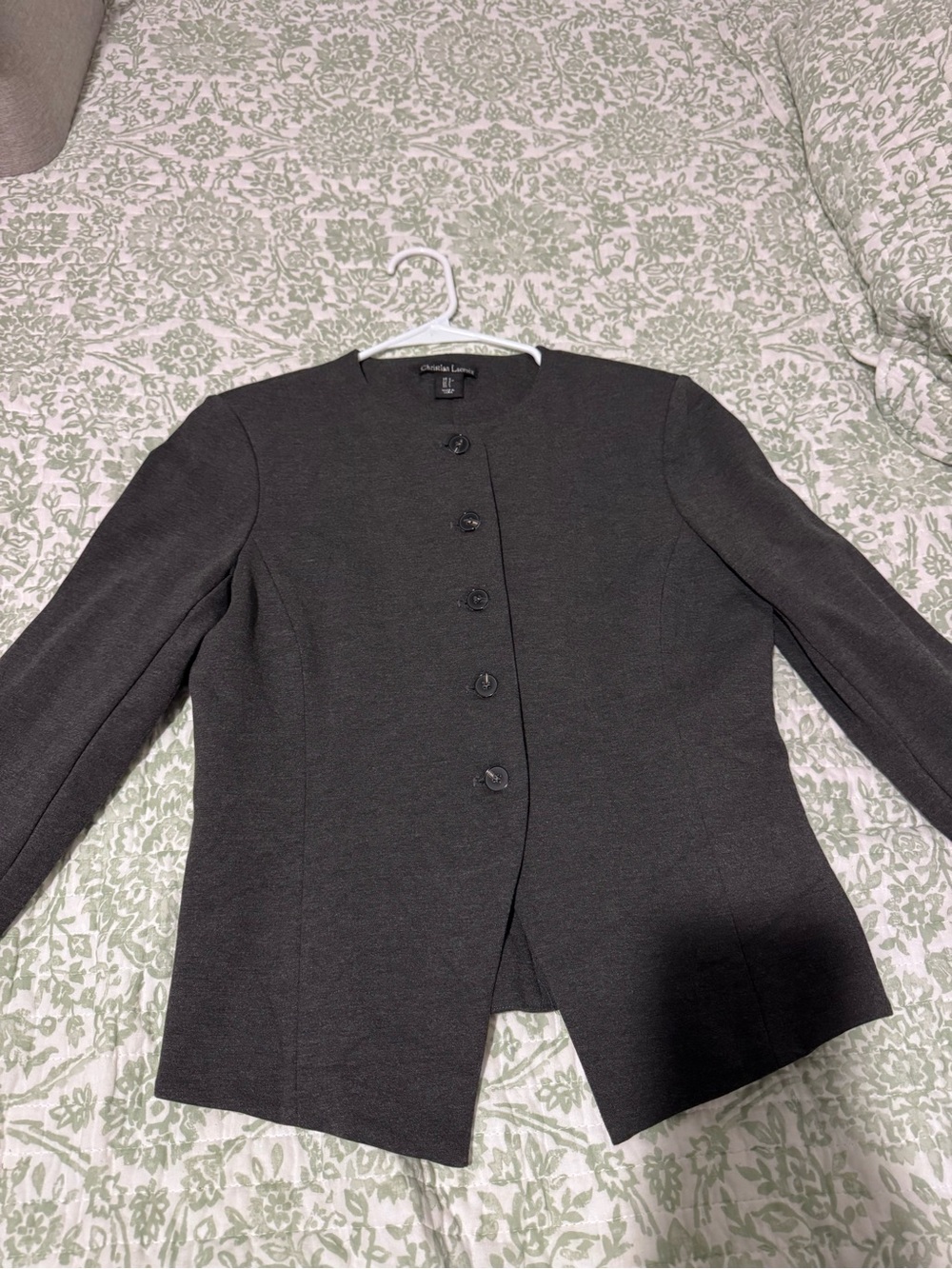 Christian Lacroix Charcoal Gray Collarless Button Blazer